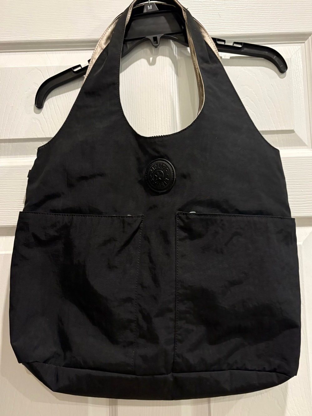 Kipling Black Shoulder Tote with Front Pockets